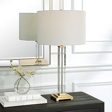 Uttermost Crystal Column 28" High Antique Brass Plated Table Lamp