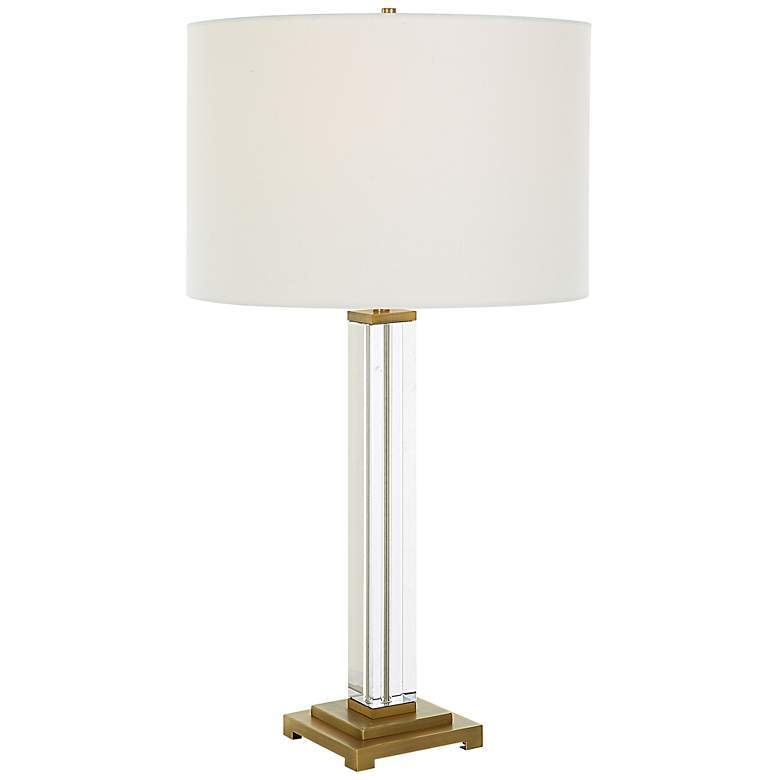 Image 2 Uttermost Crystal Column 28" High Antique Brass Plated Table Lamp