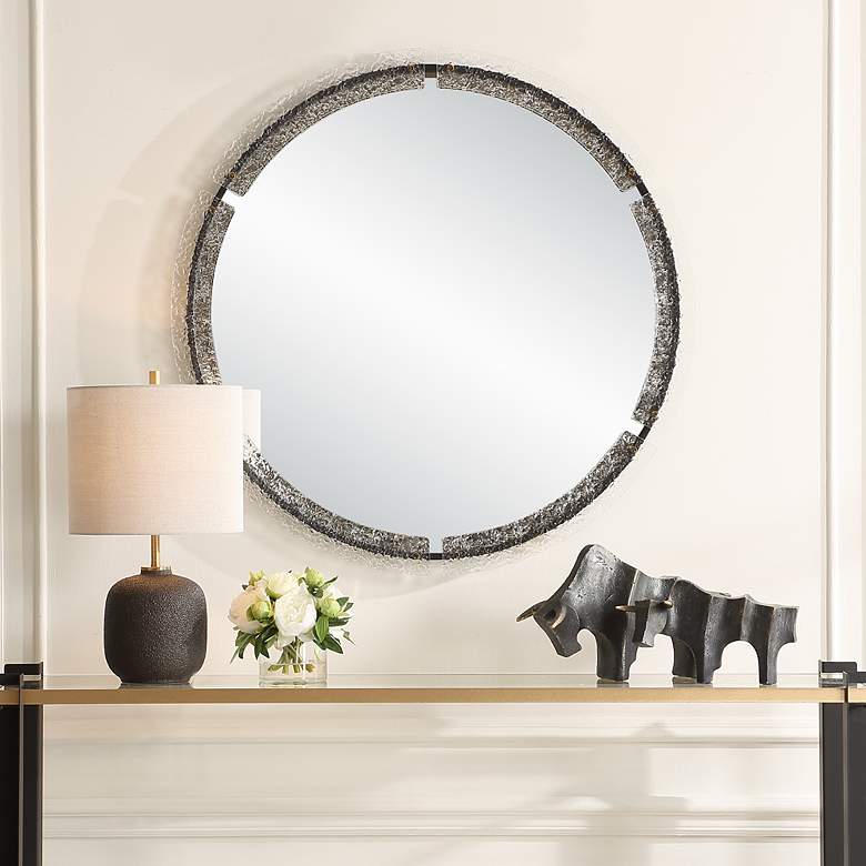 Image 1 Uttermost Crystalline Black 37 3/4" Round Wall Mirror