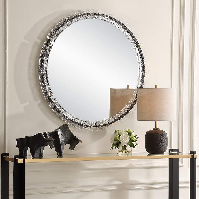 Image 3 Uttermost Crystalline Black 37 3/4" Round Wall Mirror more views