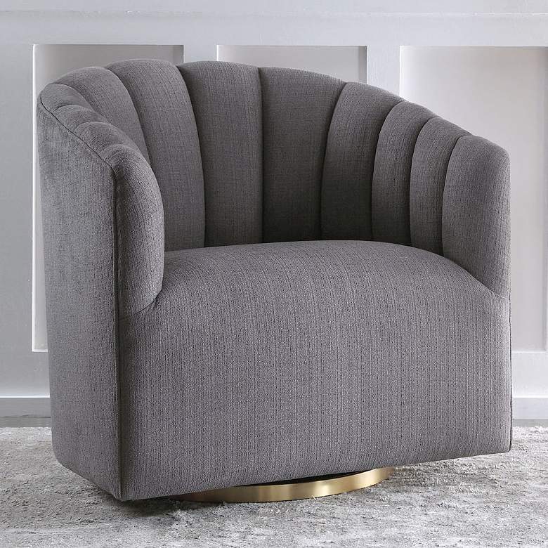 Image 1 Uttermost Cuthbert 31" Wide Light Charcoal Gray Tufted Swivel Chair