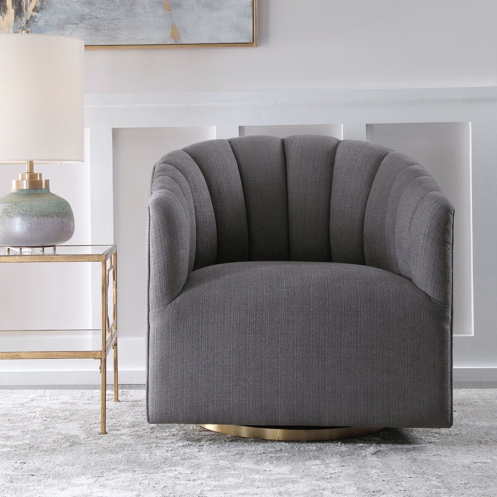 Uttermost Cuthbert 31" Wide Light Charcoal Gray Tufted Swivel Chair