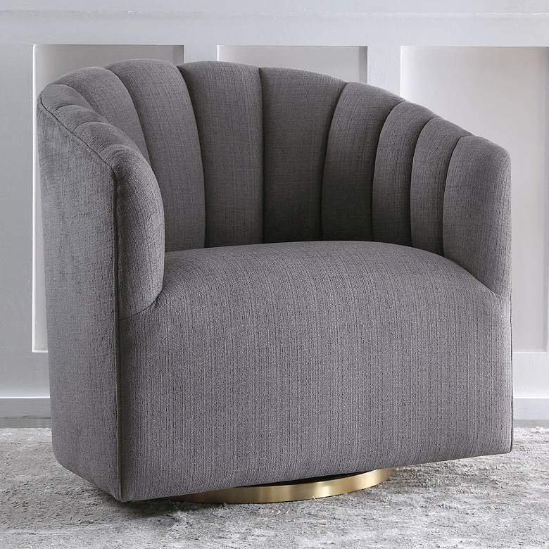 Image 1 Uttermost Cuthbert Light Charcoal Gray Tufted Swivel Chair