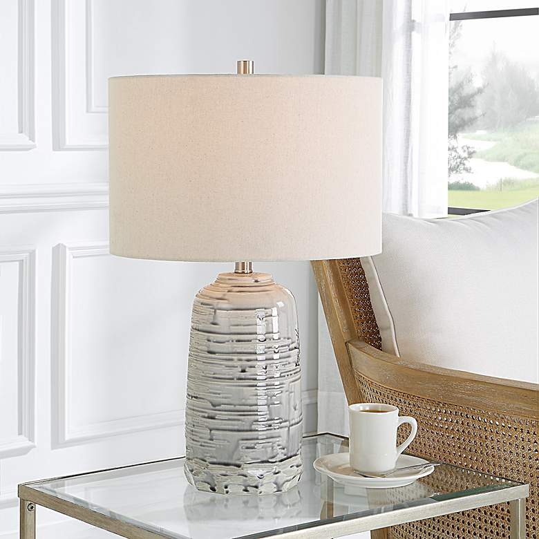 Image 1 Uttermost Cyclone 24 3/4" Ivory and Gray Modern Ceramic Table Lamp