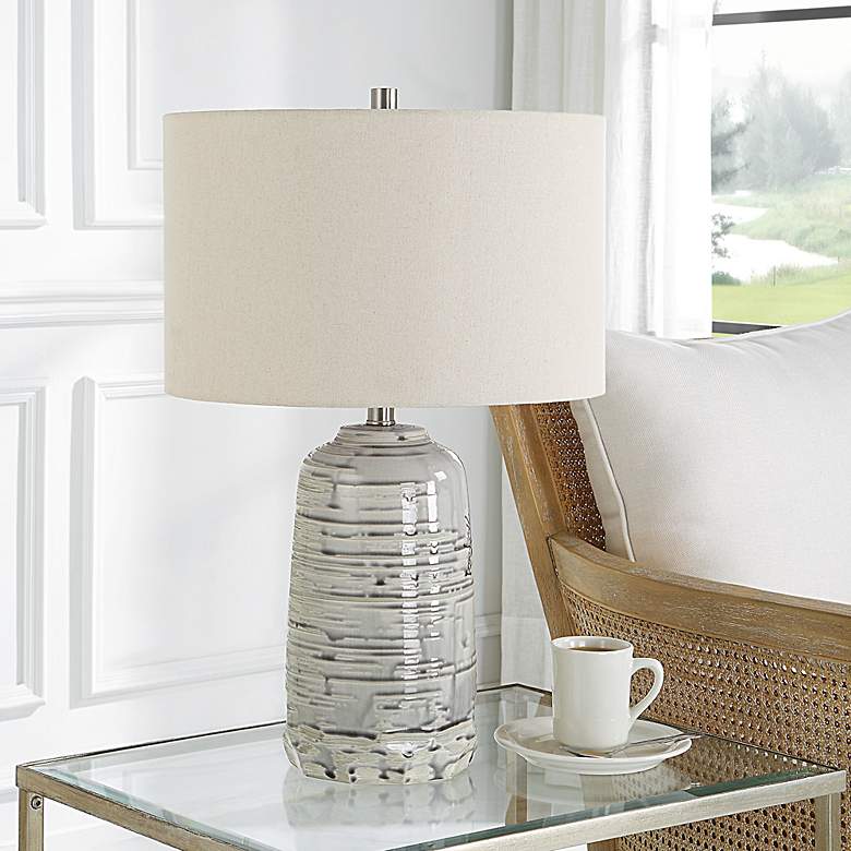 Image 3 Uttermost Cyclone 24 3/4" Ivory and Gray Modern Ceramic Table Lamp more views