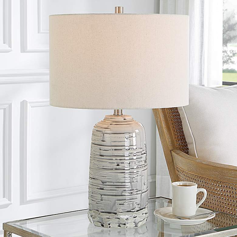 Image 1 Uttermost Cyclone Ivory and Gray Modern Ceramic Table Lamp