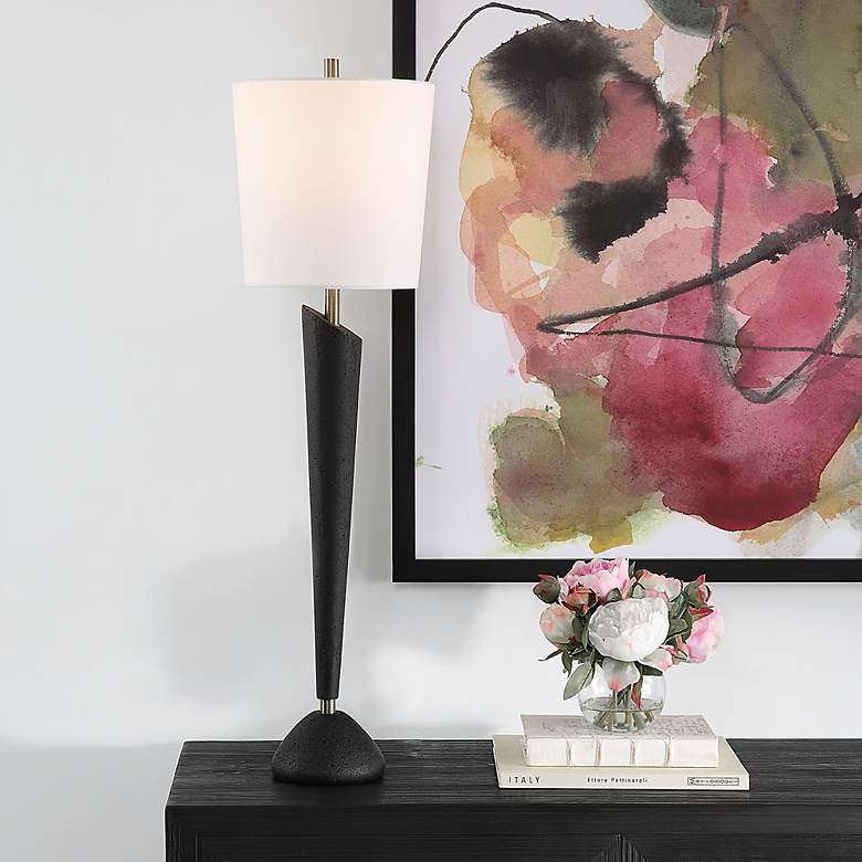 Image 1 Uttermost Cypher Cast Black Stone Buffet Table Lamp
