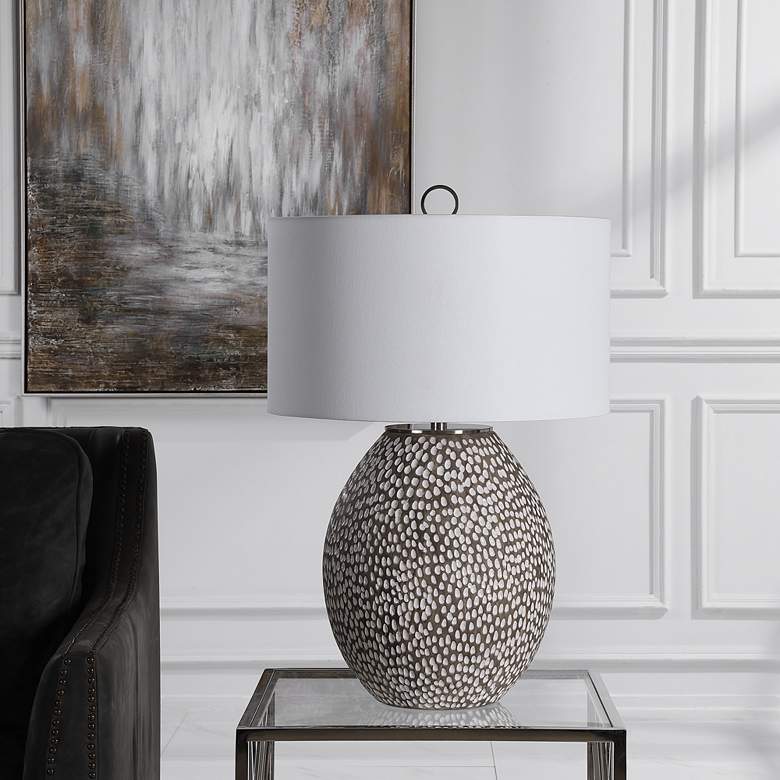 Image 1 Uttermost Cyprien 27 1/4 inch Gray and Crackled White Ceramic Table Lamp