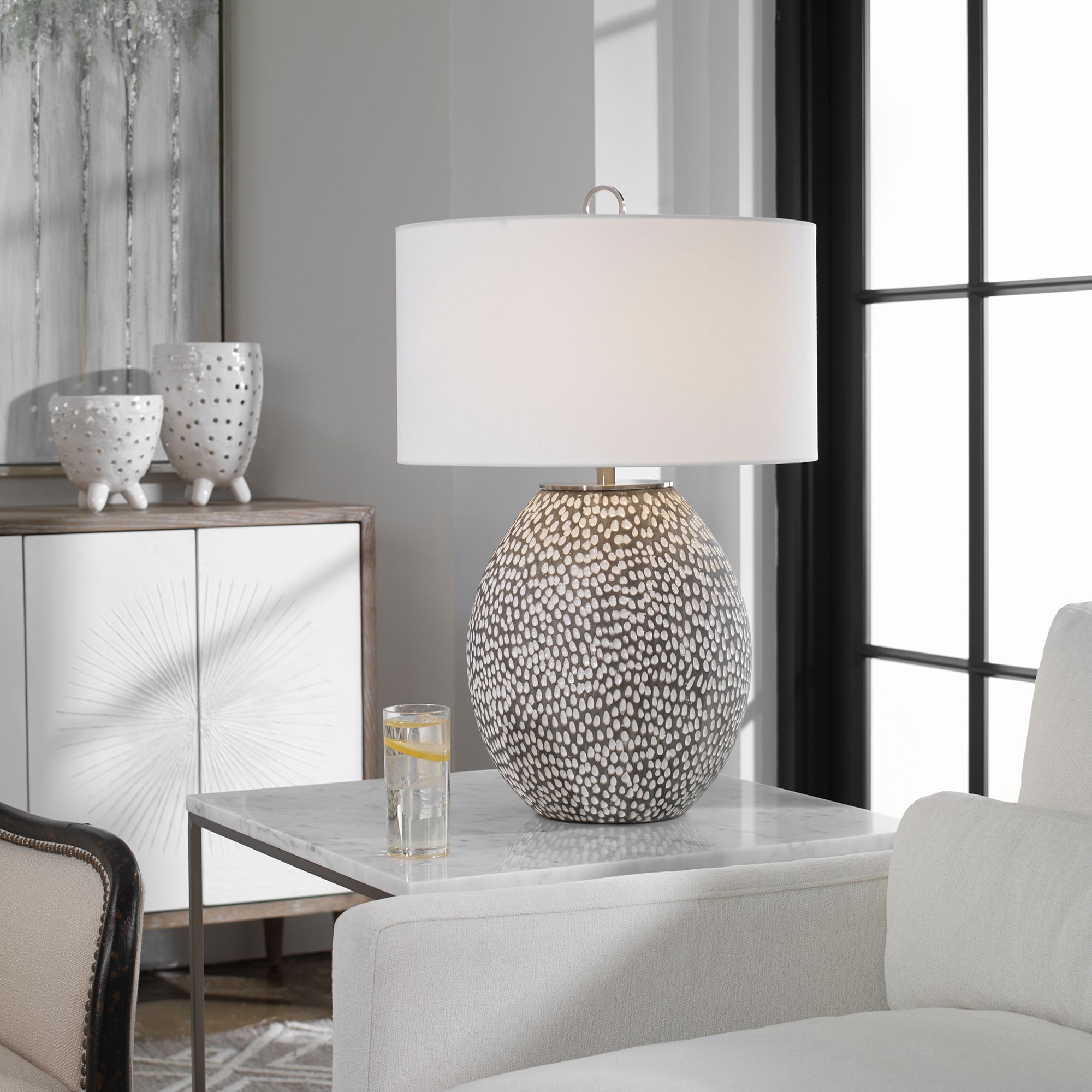 Uttermost Cyprien 27 1/4" Gray and Crackled White Ceramic Table Lamp