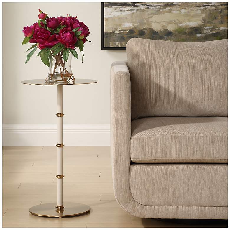 Image 1 Uttermost Cyprus 24" H x 14" W Brass and White Accent Table