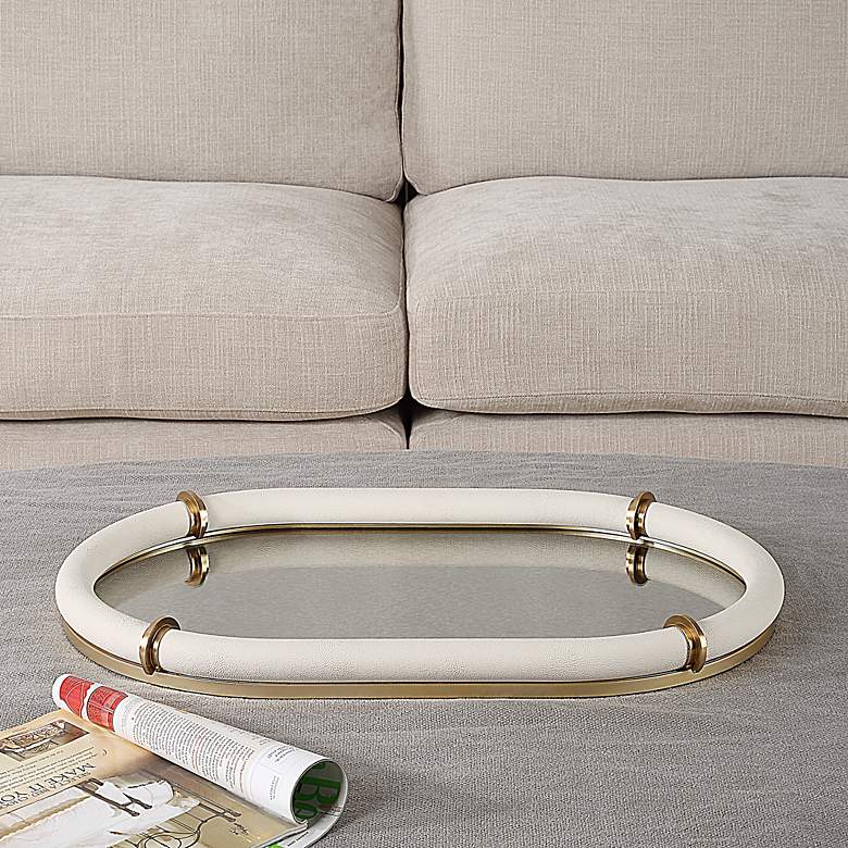 Image 3 Uttermost Cyprus White and Brass Oval Tray more views
