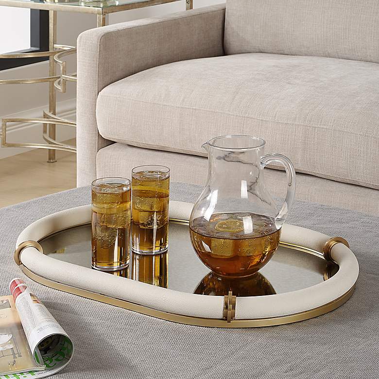 Image 4 Uttermost Cyprus White and Brass Oval Tray more views