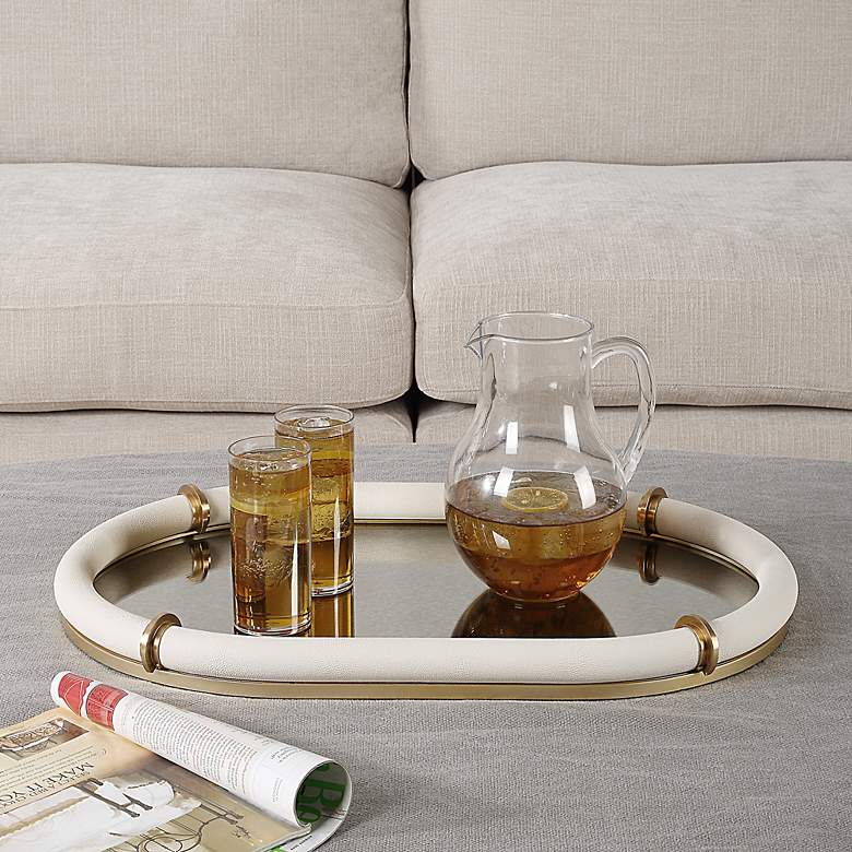 Image 5 Uttermost Cyprus White and Brass Oval Tray more views