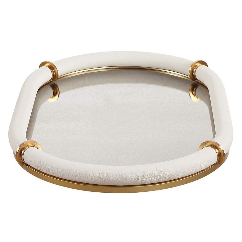 Image 6 Uttermost Cyprus White and Brass Oval Tray more views
