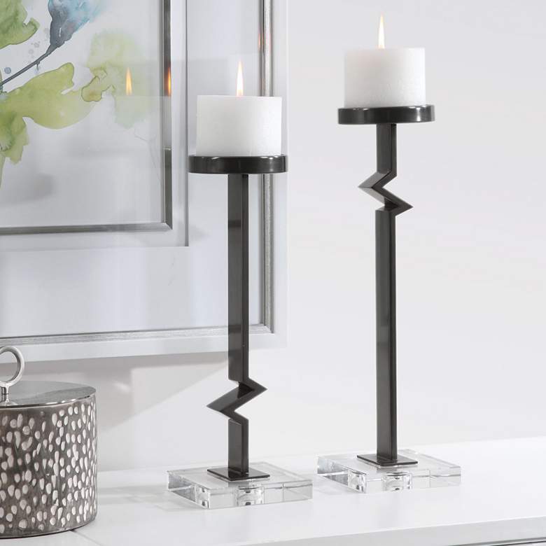 Image 1 Uttermost Daelan Gunmetal Pillar Candle Holders Set of 2