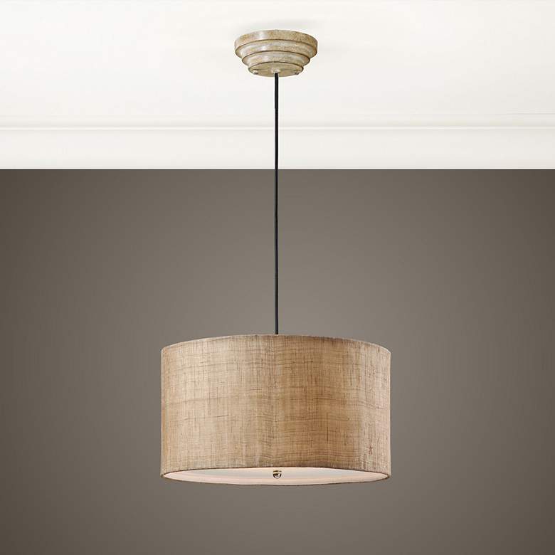 Image 1 Uttermost Dafina 22" Wide 3-Light Burlap Drum Pendant Light