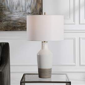 Image1 of Uttermost Dakota White Crackle Glaze Ceramic Table Lamp