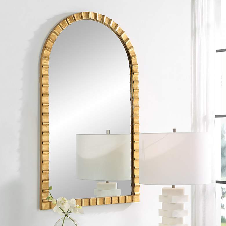Image 1 Uttermost Dandridge Gold 24" x 39" Arched Wall Mirror