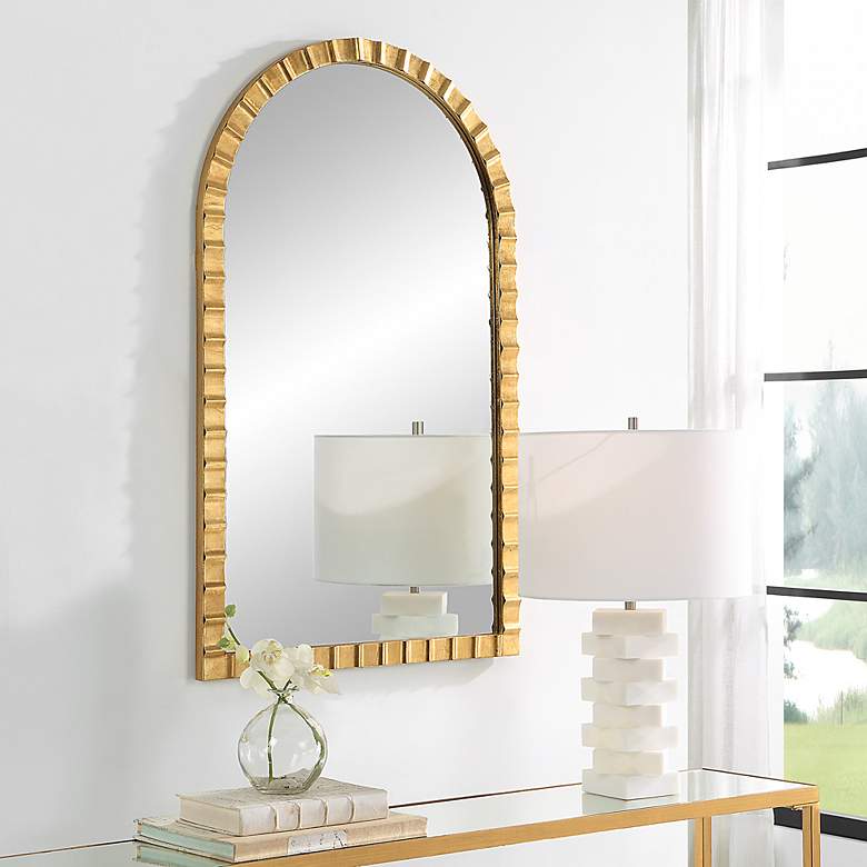 Image 3 Uttermost Dandridge Gold 24" x 39" Arched Wall Mirror more views