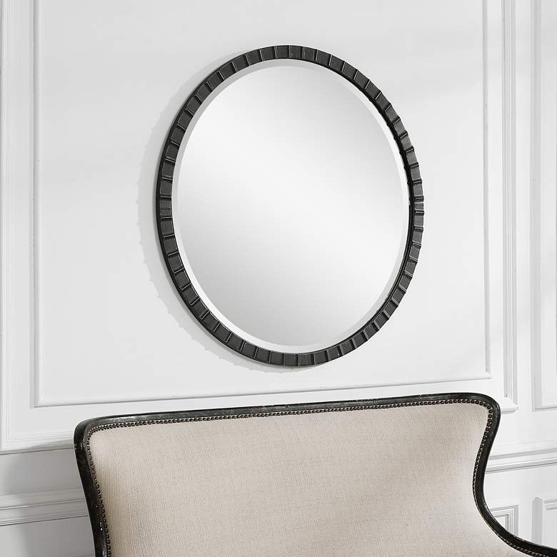 Uttermost Dandridge Matte Black 34 inch Round Wall Mirror