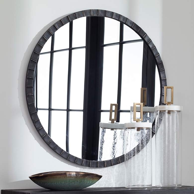 Image 1 Uttermost Dandridge Matte Black 34" Round Wall Mirror