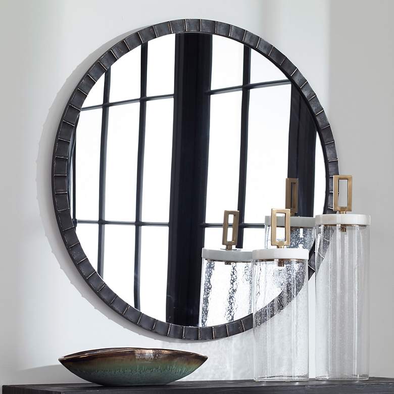 Image 1 Uttermost Dandridge Matte Black 34 inch Round Wall Mirror