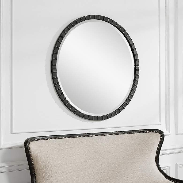 Image 3 Uttermost Dandridge Matte Black 34" Round Wall Mirror more views