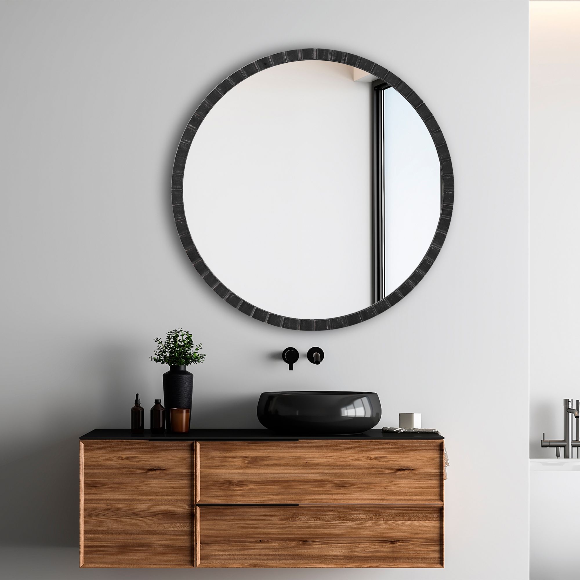 Image 7 Uttermost Dandridge Matte Black 34" Round Wall Mirror more views