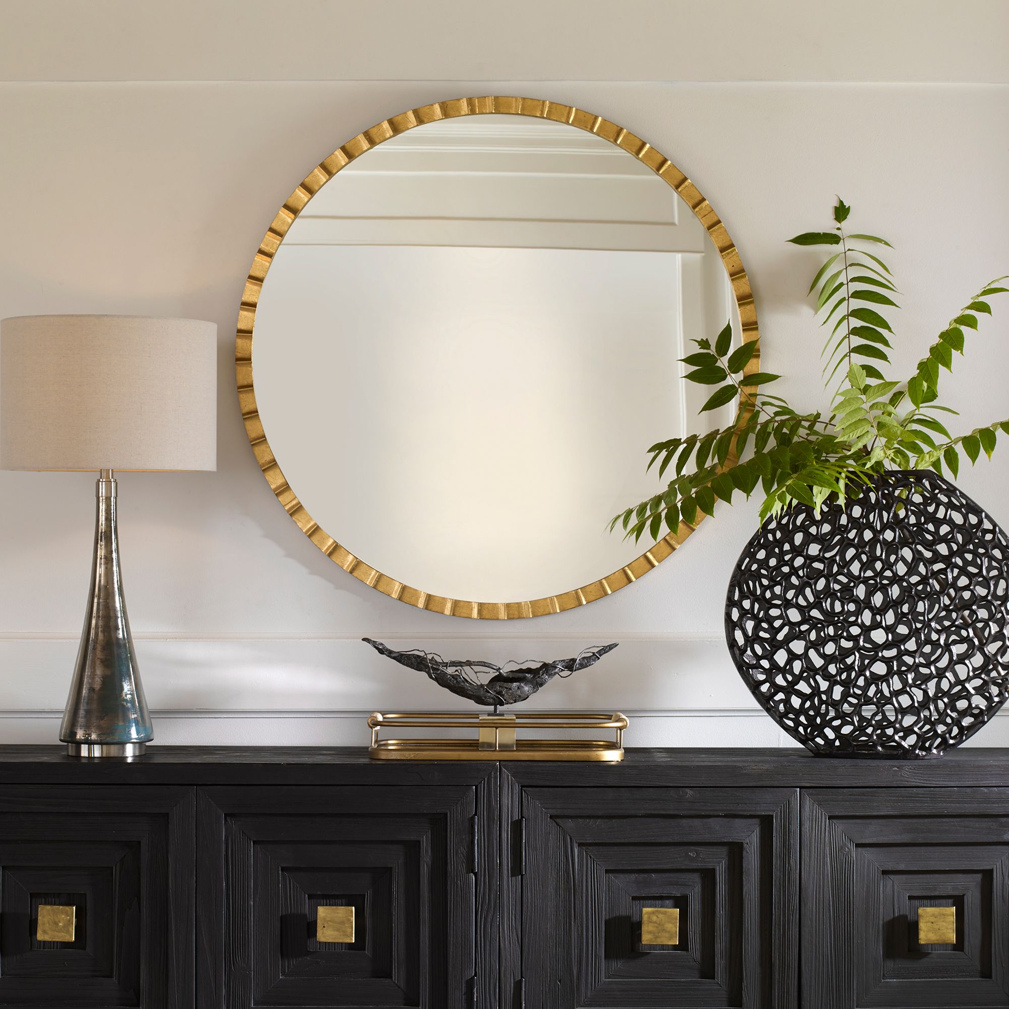 Image 7 Uttermost Dandridge Metallic Gold Leaf 42" Round Oversized Wall Mirror more views