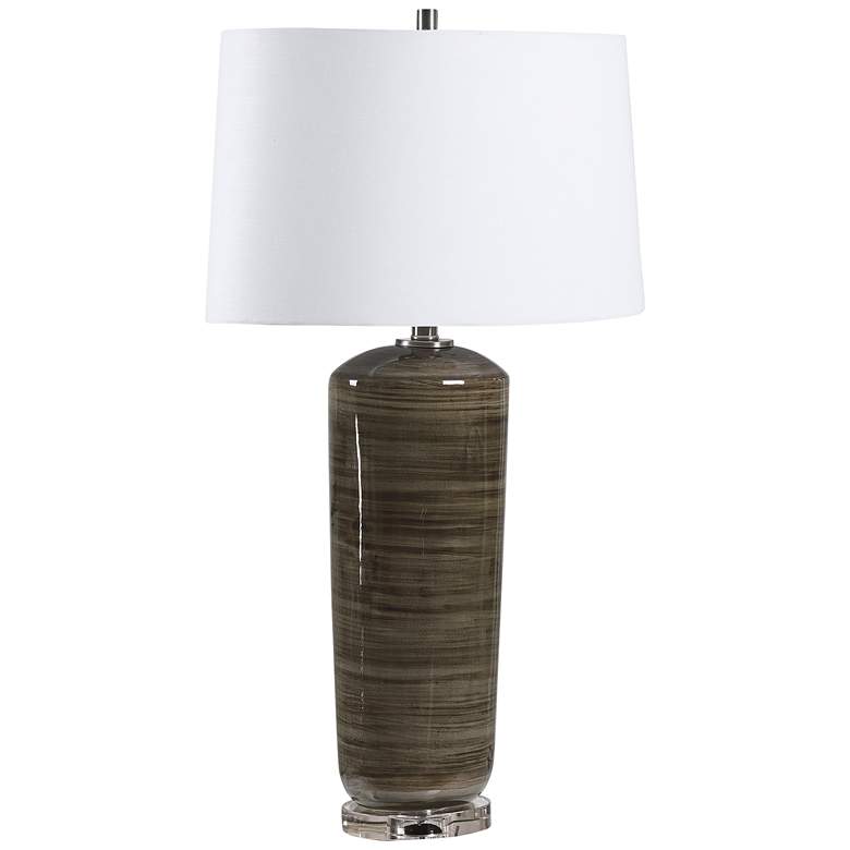 Image 1 Uttermost Danes High-Gloss Charcoal Black Striped Ceramic Table Lamp