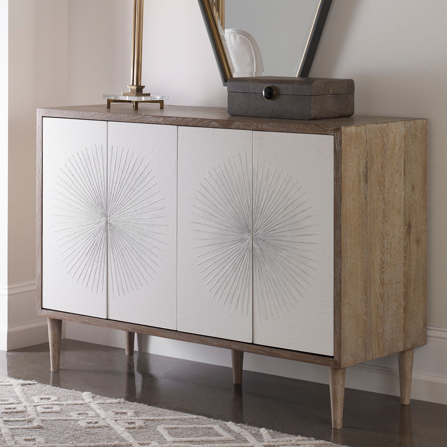 Uttermost Dani 48 Wide Natural and White 4 Door Modern Accent Cabinet 93A89 Lamps Plus