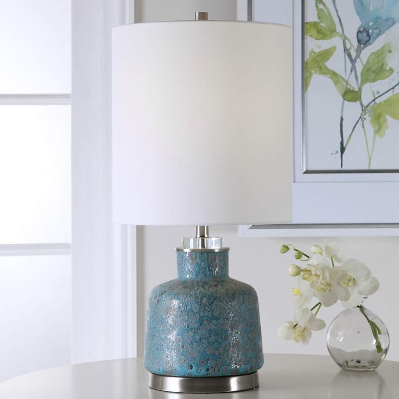 Image 1 Uttermost Davao Turquoise and Bronze Glass Buffet Table Lamp