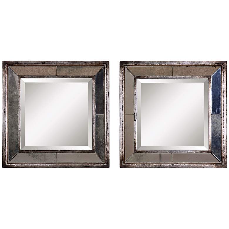Image 2 Uttermost Davion Antiqued 18 inch Square Wall Mirrors Set of 2