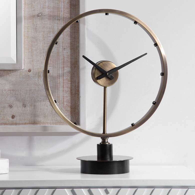 Image 1 Uttermost Davy 24 1/2" High Brass and Black Table Clock