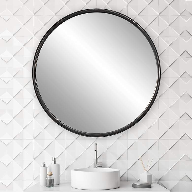 Image 1 Uttermost Dawsyn Aged Black 44" Round Wall Mirror