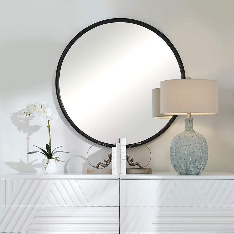 Image 3 Uttermost Dawsyn Aged Black 44" Round Wall Mirror more views