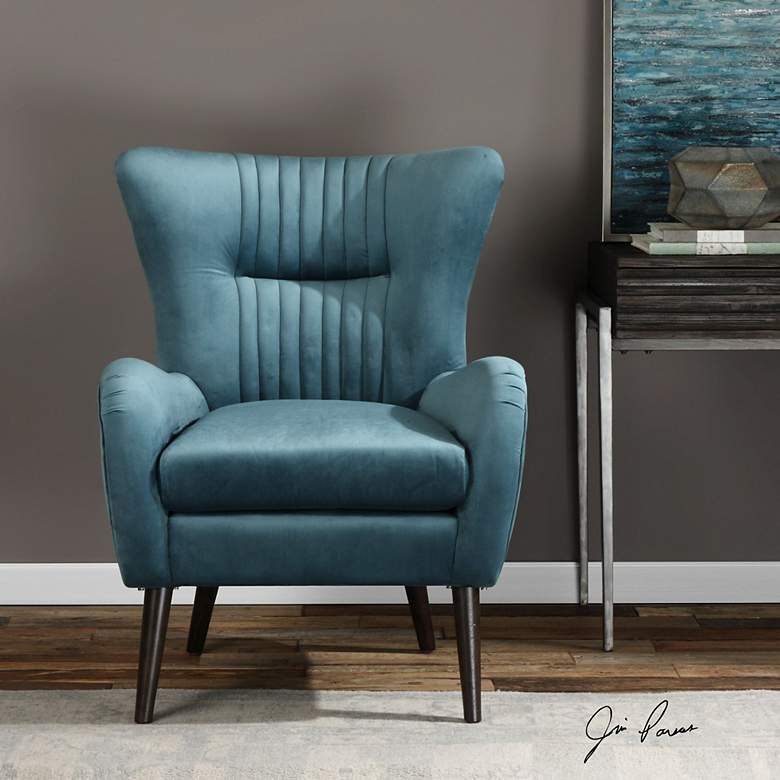 Image 1 Uttermost Dax Teal Blue Velvet Tufted Accent Chair