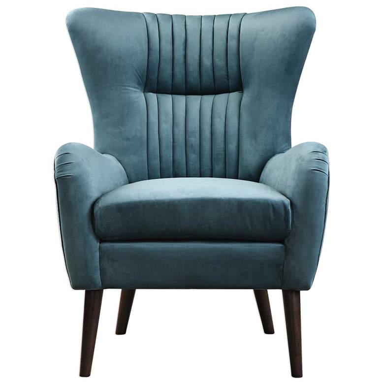 Image 2 Uttermost Dax Teal Blue Velvet Tufted Accent Chair more views