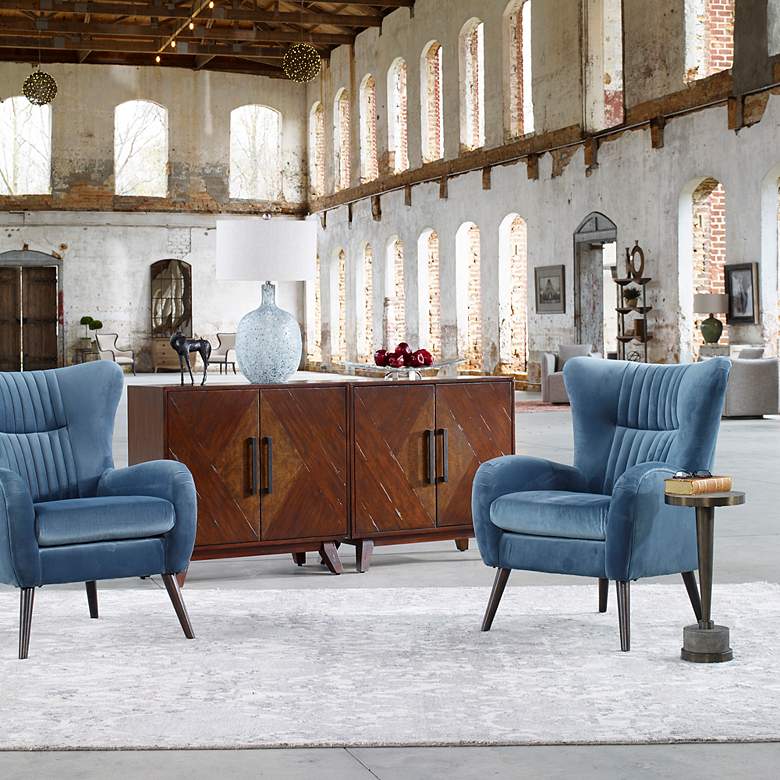 Image 3 Uttermost Dax Teal Blue Velvet Tufted Accent Chair more views