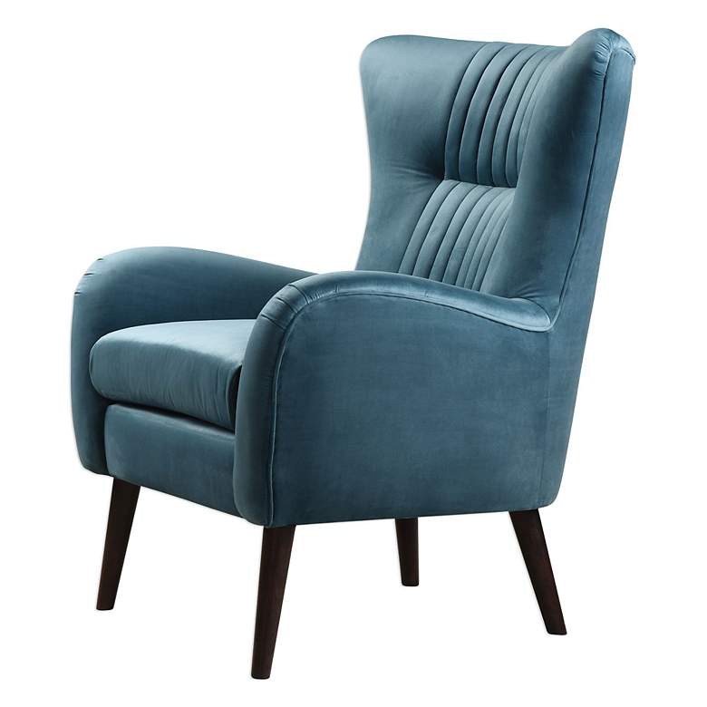 Image 4 Uttermost Dax Teal Blue Velvet Tufted Accent Chair more views