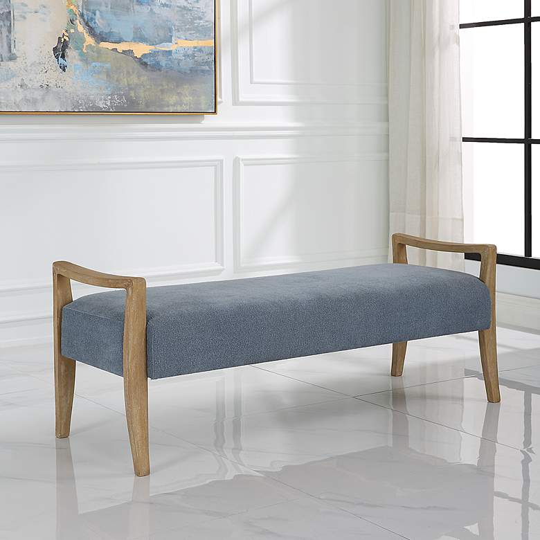 Image 1 Uttermost Daylight 59"W Sky Blue Fabric Rectangular Bench