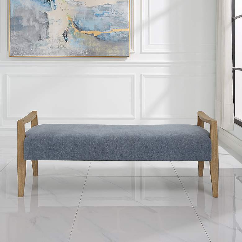 Image 3 Uttermost Daylight 59"W Sky Blue Fabric Rectangular Bench more views