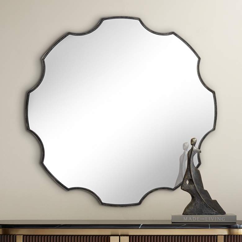 Image 1 Uttermost Dayton 34" x 34" Bronze Scalloped Round Wall Mirror