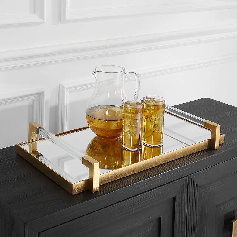 Image 1 Uttermost Deki 23 3/4" L Gold Iron and Acrylic Tray