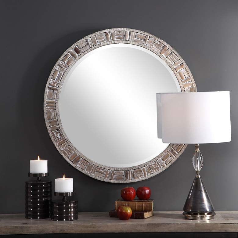 Image 1 Uttermost Del Mar Natural Wood 35 3/4 inch Round Wall Mirror