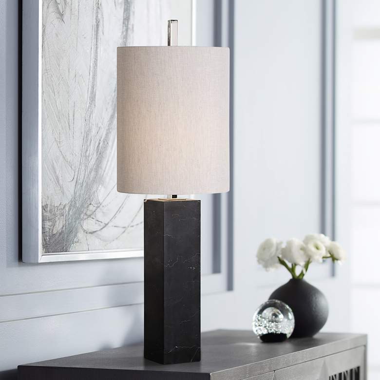 Image 1 Uttermost Delaney 32 1/4 inch High Black Marble Square Column Table Lamp