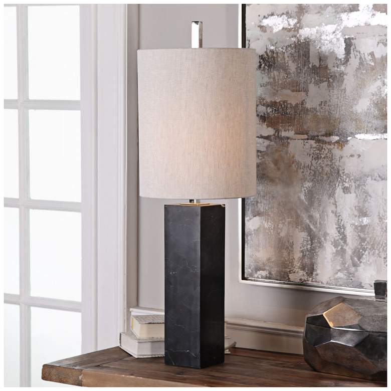 Image 3 Uttermost Delaney 32 1/4" High Black Marble Square Column Table Lamp more views