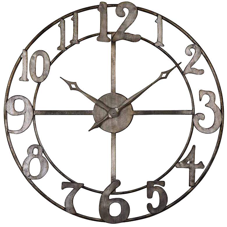 Image 1 Uttermost Delevan Silver 32 1/4" Round Wall Clock