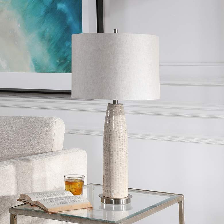 Image 1 Uttermost Delgado 27 3/4" Distressed Light Gray Ceramic Table Lamp