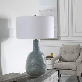 Image1 of Uttermost Delta Distressed Light Aqua Glaze Table Lamp